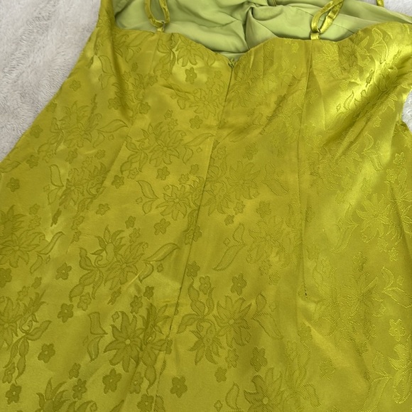 Put Me In a Trance Lime Green Satin Jacquard Cutout Mini Dress - Picture 6 of 13